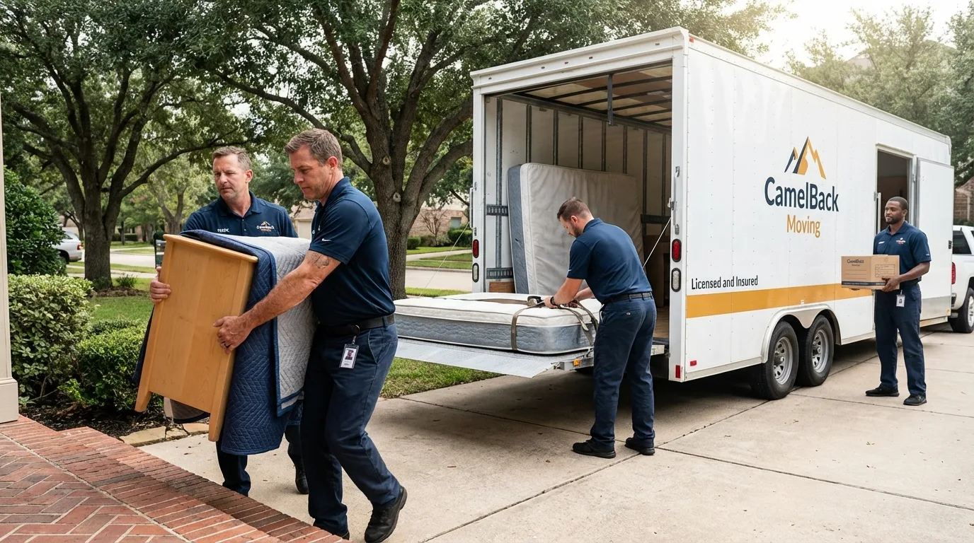 Crew loading residential truck for cross-state move from Marshville, NC