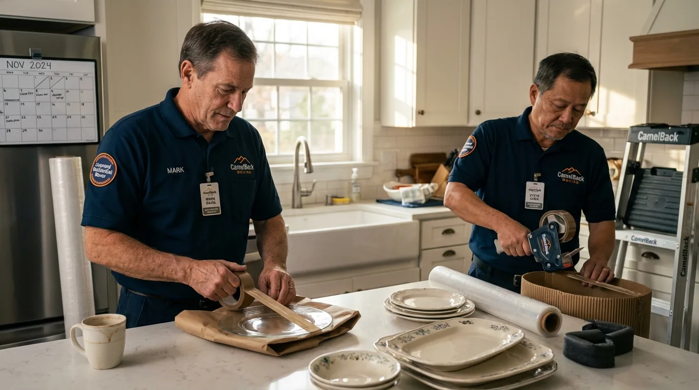 Professional crew packing kitchen dishware in Marshville, NC